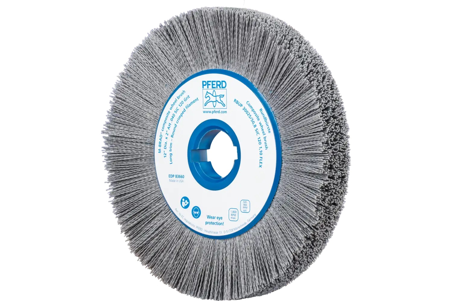 Picture of Pferd M-BRAD® Composite Wheel Brush 12" Dia. .040/120 Grit SiC 2" Keyed Arbor